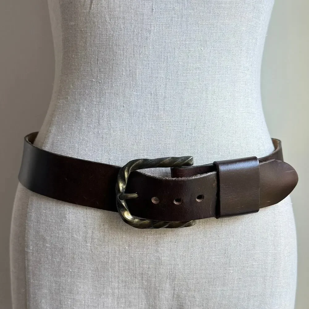 Vtg Wexford Hall x Buxton Brown Leather Belt Twisted Buckle Steerhide